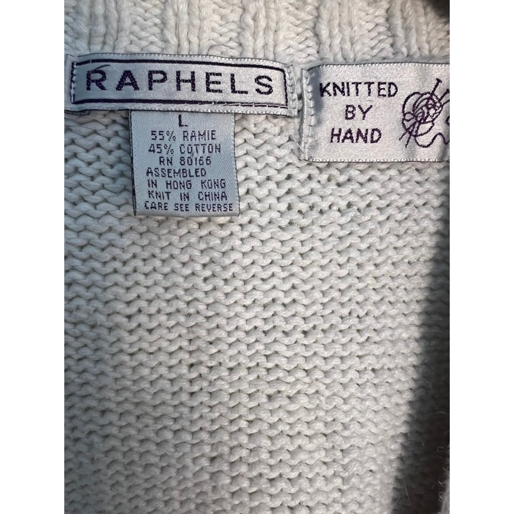 VTG Raphels Hand Knit Nautical Coastal Cardigan Sweater White Ocean LG - Picture 2 of 9